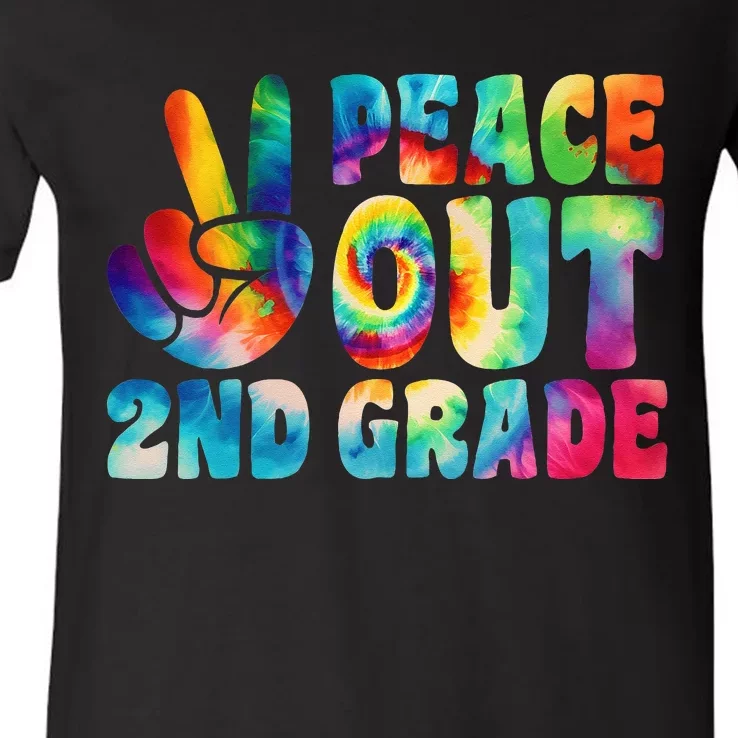 tie dye peace out second grade cute last day of 2nd grade V-Neck T-Shirt