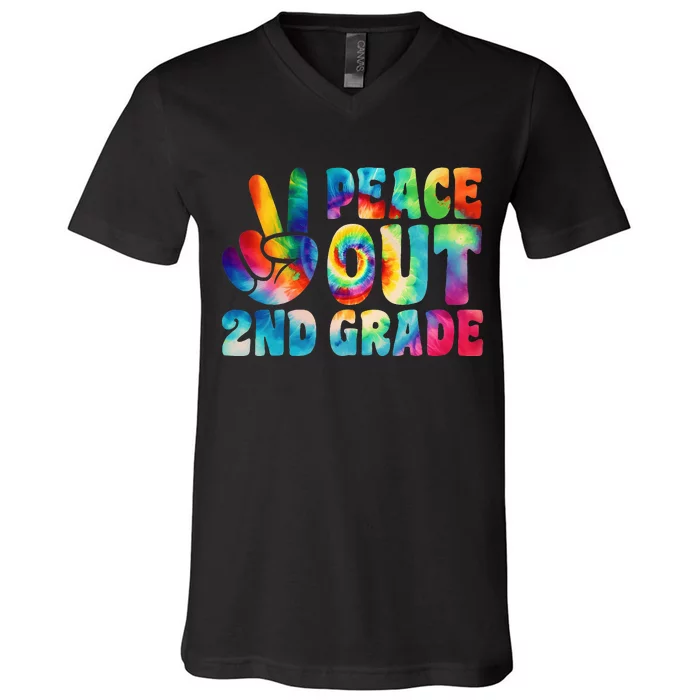 tie dye peace out second grade cute last day of 2nd grade V-Neck T-Shirt