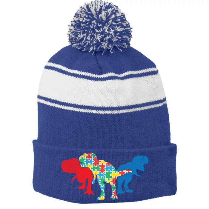 Trex Dinosaurs Puzzle Dino Autism Awareness Asl Funny Gift Stripe Pom Pom Beanie