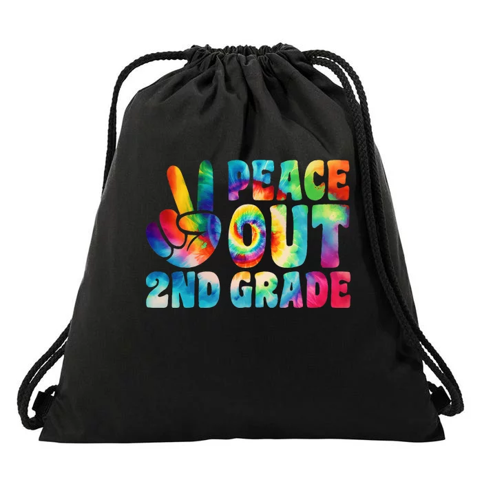 tie dye peace out second grade cute last day of 2nd grade Drawstring Bag