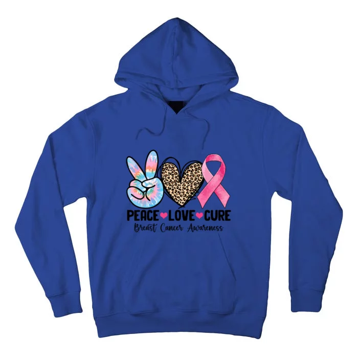 Tie Dye Peace Love Cure Pink Ribbon Breast Cancer Awareness Gift Tall Hoodie