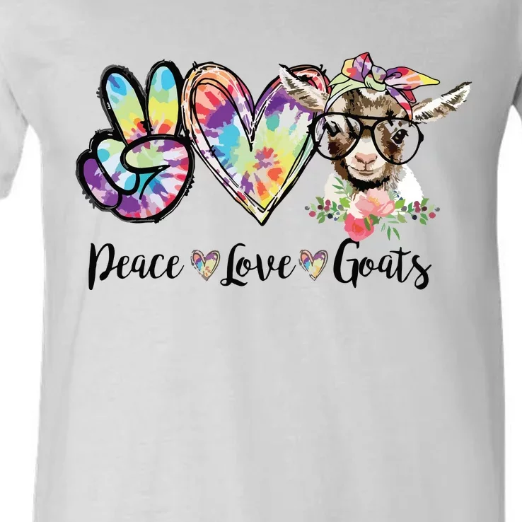 Tie Dye Peace Love Goats Farm Girl Goat Lover Funny Gift V-Neck T-Shirt