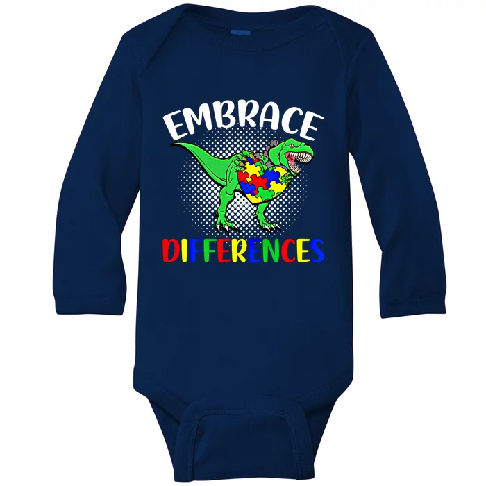 Trex Dinosaur Puzzle Piece Heart Love Autism Awareness Month Gift Baby Long Sleeve Bodysuit