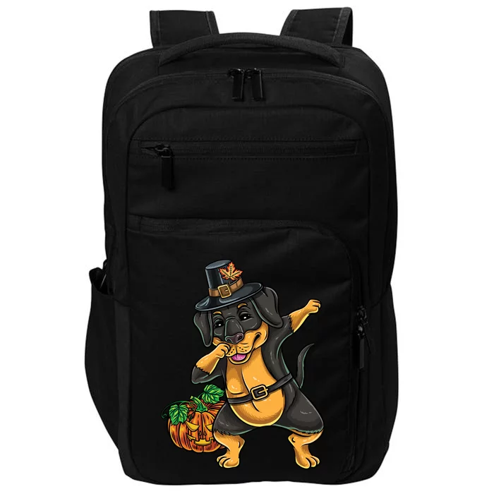 Thanksgiving Dabbing Pilgrim Rottweiler Gift Impact Tech Backpack