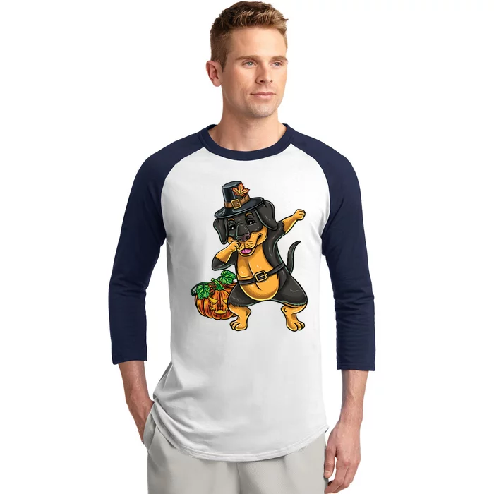 Thanksgiving Dabbing Pilgrim Rottweiler Gift Baseball Sleeve Shirt