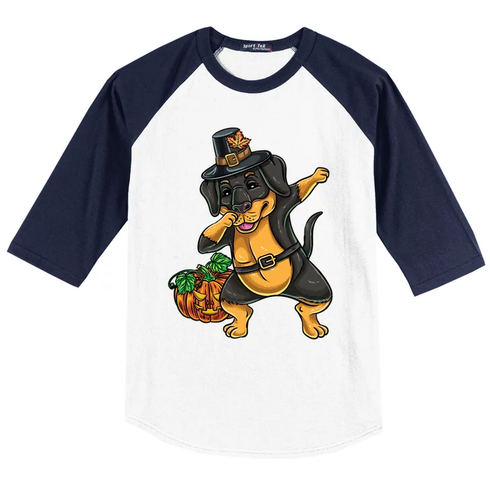 Thanksgiving Dabbing Pilgrim Rottweiler Gift Baseball Sleeve Shirt