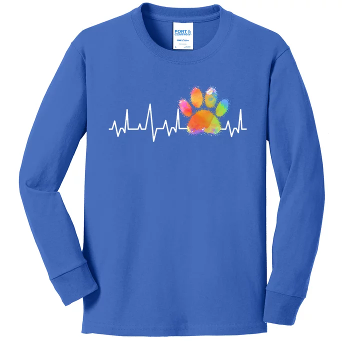 Tie Dye Paw Print Heartbeat Cute Veterinarian Vet Tech Gift Kids Long Sleeve Shirt