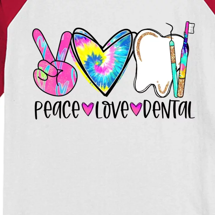 Tie Dye Peace Love Dental Dentist Labor Day Christmas Meaningful Gift Kids Colorblock Raglan Jersey