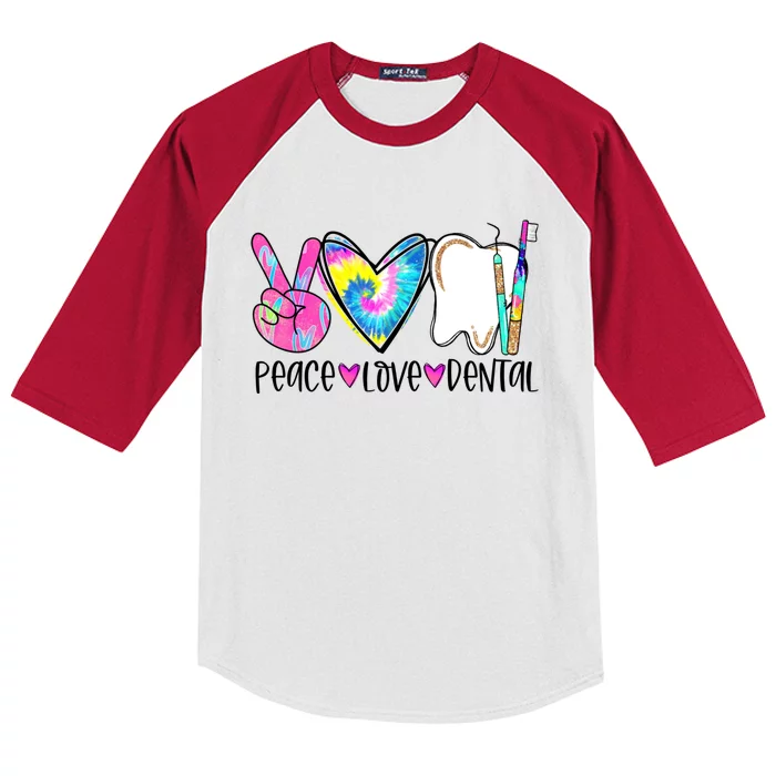 Tie Dye Peace Love Dental Dentist Labor Day Christmas Meaningful Gift Kids Colorblock Raglan Jersey