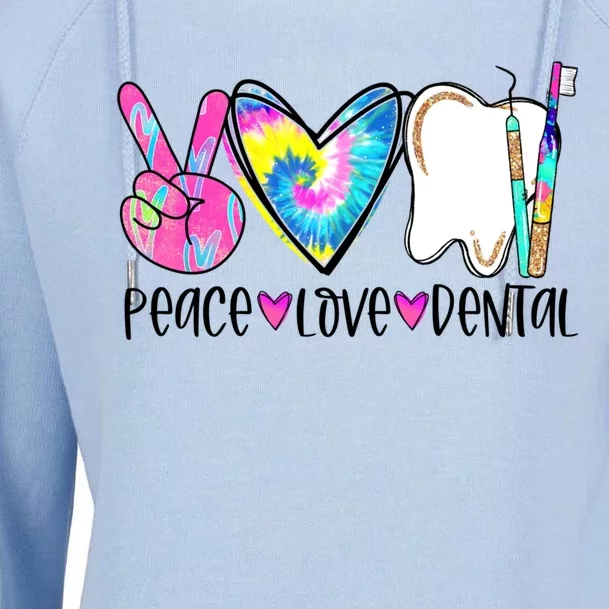 Tie Dye Peace Love Dental Dentist Labor Day Christmas Meaningful Gift Womens Funnel Neck Pullover Hood