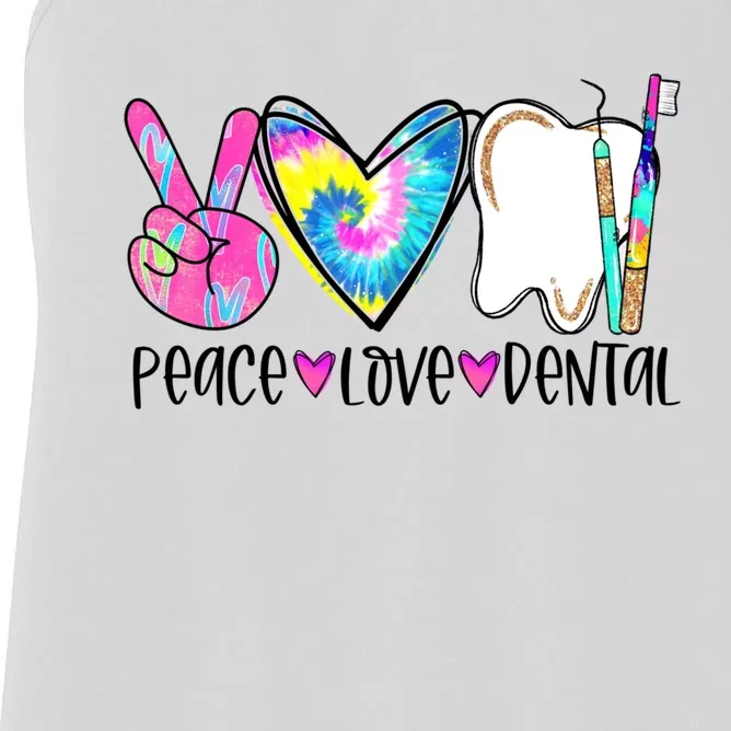 Tie Dye Peace Love Dental Dentist Labor Day Christmas Meaningful Gift Women's Racerback Tank