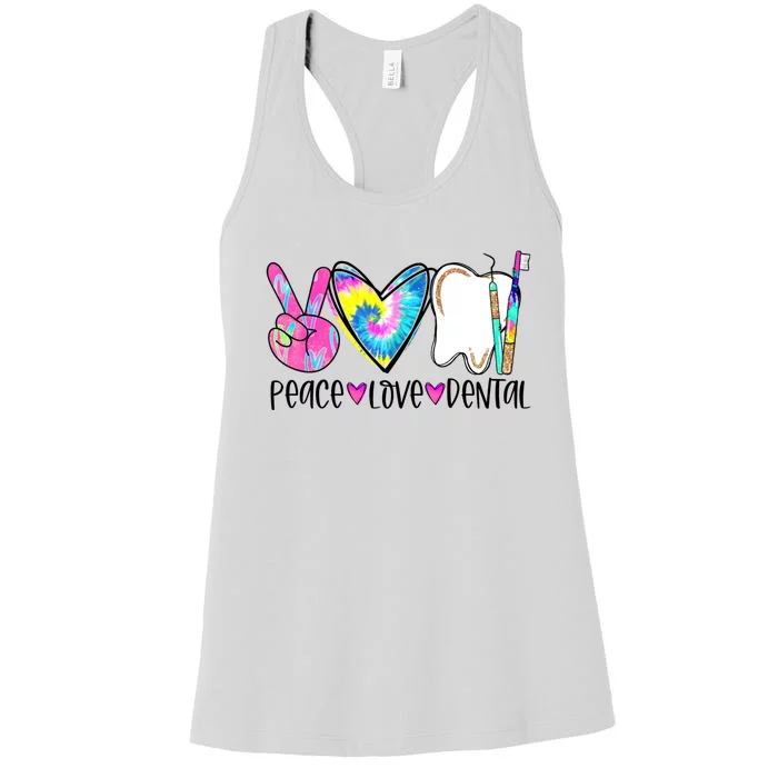 Tie Dye Peace Love Dental Dentist Labor Day Christmas Meaningful Gift Women's Racerback Tank