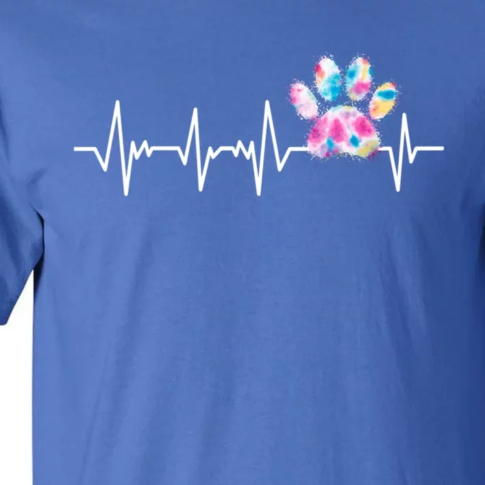 Tie Dye Paw Print Heartbeat Veterinarian Funny Vet Tech Funny Gift Tall T-Shirt