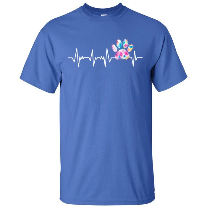 Tie Dye Paw Print Heartbeat Veterinarian Funny Vet Tech Funny Gift Tall T-Shirt