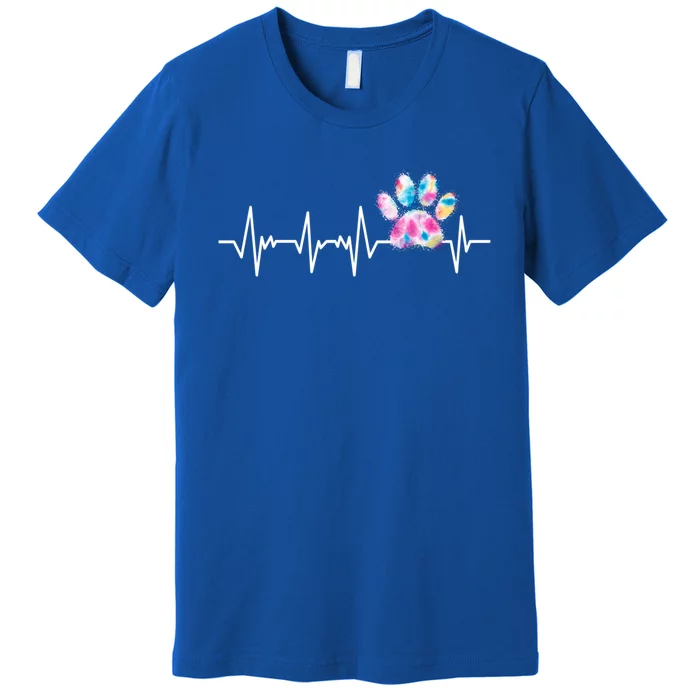 Tie Dye Paw Print Heartbeat Veterinarian Funny Vet Tech Funny Gift Premium T-Shirt