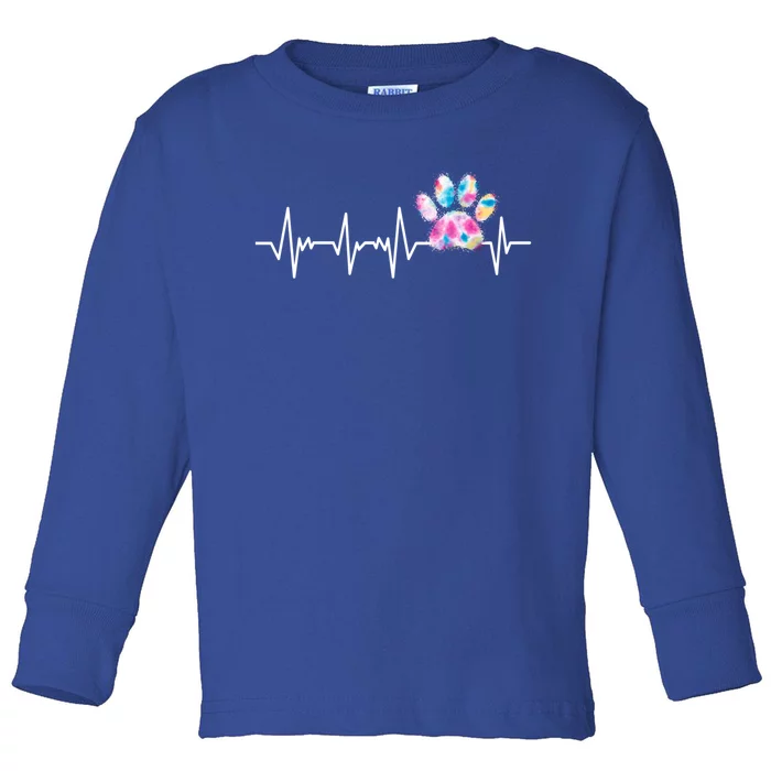 Tie Dye Paw Print Heartbeat Veterinarian Funny Vet Tech Funny Gift Toddler Long Sleeve Shirt