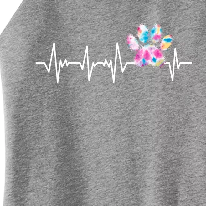 Tie Dye Paw Print Heartbeat Veterinarian Funny Vet Tech Funny Gift Women’s Perfect Tri Rocker Tank