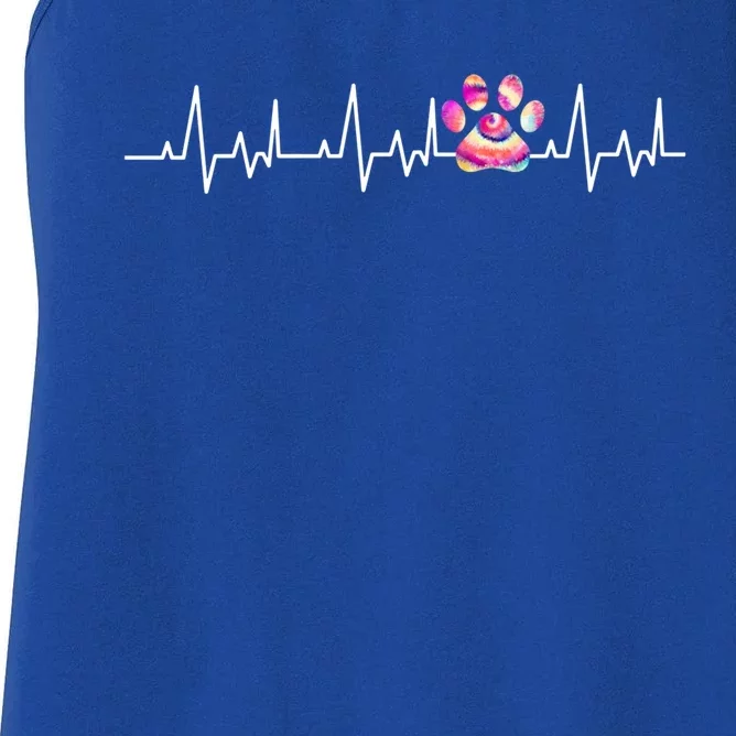 Tie Dye Paw Print Heartbeat Veterinarian Vet Tech Funny Gift Women's Racerback Tank