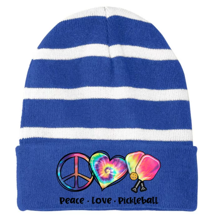 Tie Dye Peace Love Pickleball Lovers Cute Pickleball Meaningful Gift Striped Beanie with Solid Band