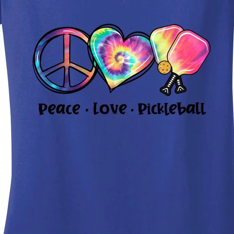 Tie Dye Peace Love Pickleball Lovers Cute Pickleball Meaningful Gift Women's V-Neck T-Shirt