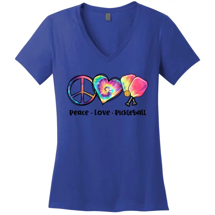 Tie Dye Peace Love Pickleball Lovers Cute Pickleball Meaningful Gift Women's V-Neck T-Shirt