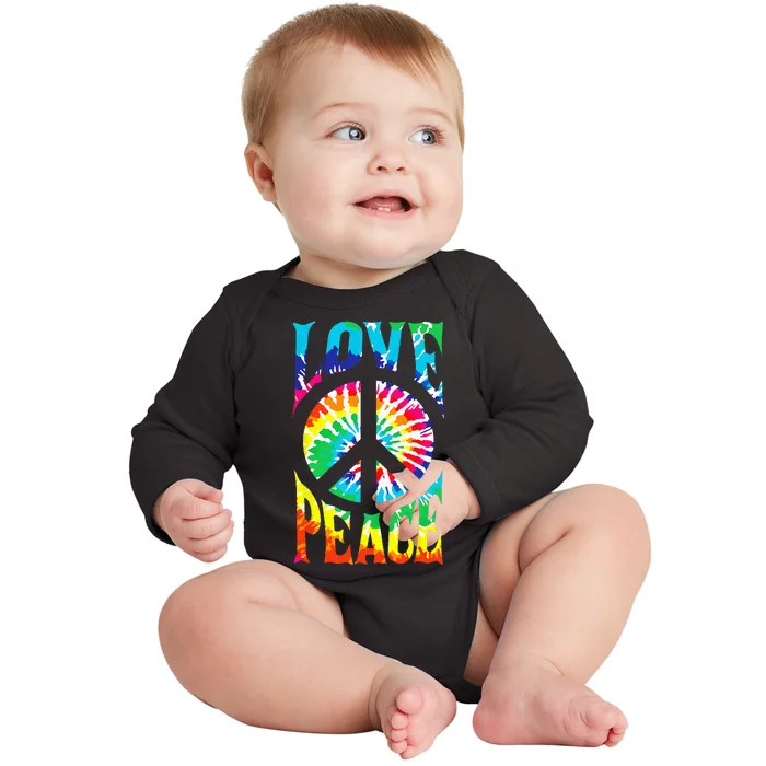 Tie Dye Peace Sign Love 60s 70s Hippie Women Mom Baby Long Sleeve Bodysuit