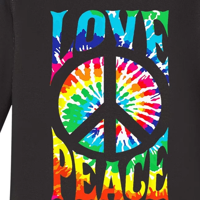 Tie Dye Peace Sign Love 60s 70s Hippie Women Mom Baby Long Sleeve Bodysuit