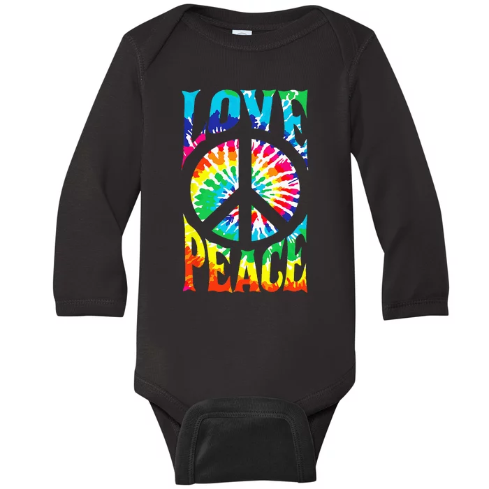 Tie Dye Peace Sign Love 60s 70s Hippie Women Mom Baby Long Sleeve Bodysuit