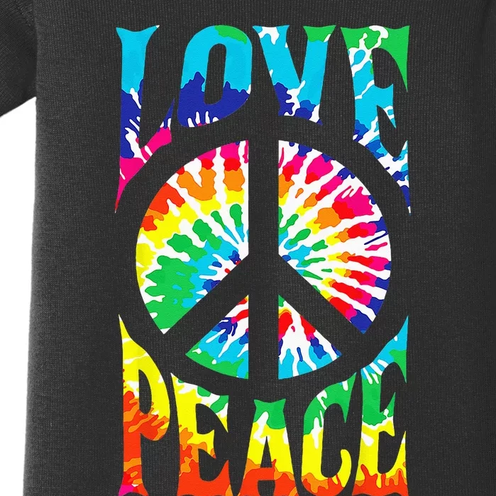 Tie Dye Peace Sign Love 60s 70s Hippie Women Mom Baby Bodysuit