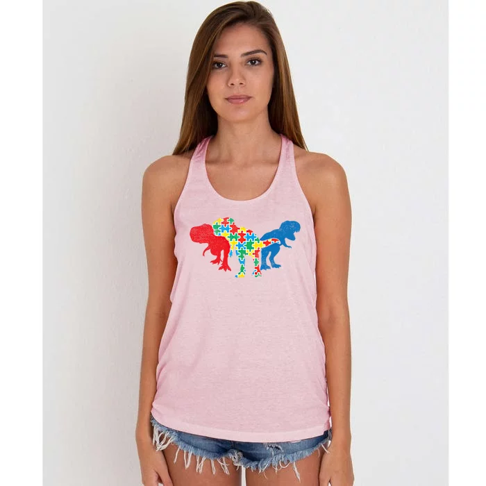 Trex Dinosaurs Puzzle Dino Autism Awareness Asl Gift Women's Knotted Racerback Tank