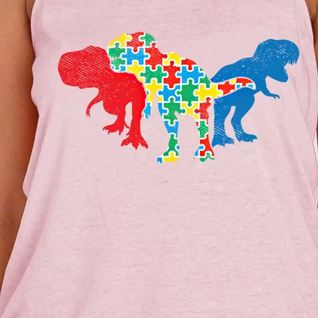 Trex Dinosaurs Puzzle Dino Autism Awareness Asl Gift Women's Knotted Racerback Tank