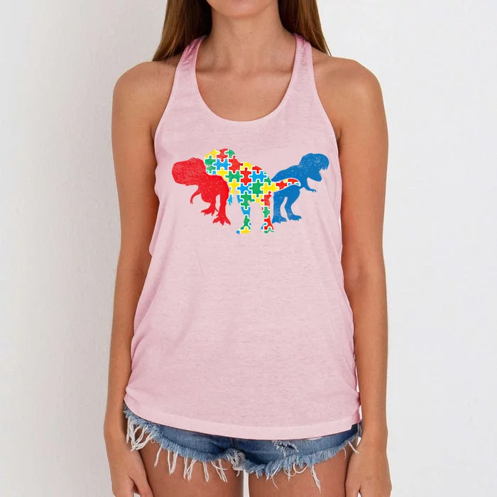 Trex Dinosaurs Puzzle Dino Autism Awareness Asl Gift Women's Knotted Racerback Tank