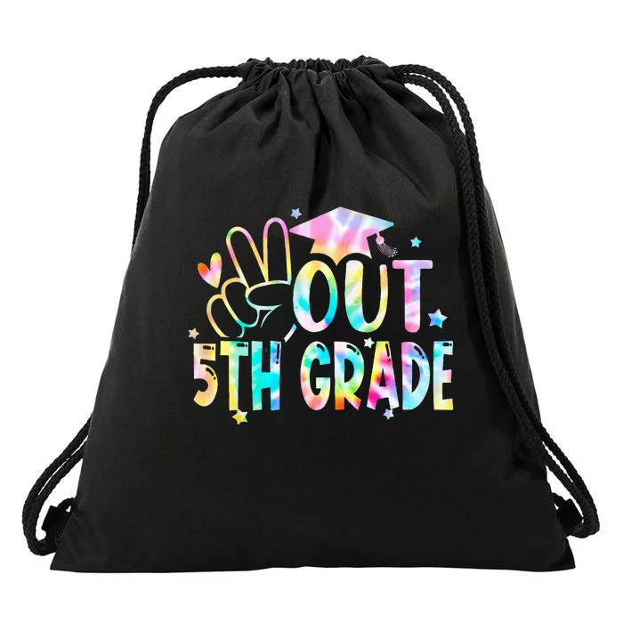 Tie Dye Peace Out 5th Grade Graduation Last Day Of School Drawstring Bag