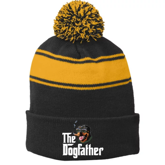 The Dogfather Rottweiler Funny Dog Owner Gift Dog Lover Stripe Pom Pom Beanie