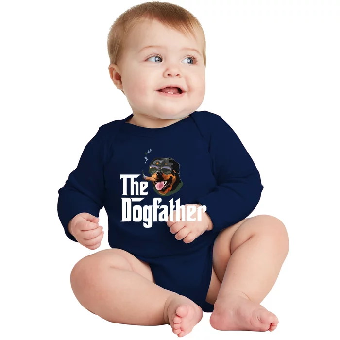 The Dogfather Rottweiler Funny Dog Owner Gift Dog Lover Baby Long Sleeve Bodysuit