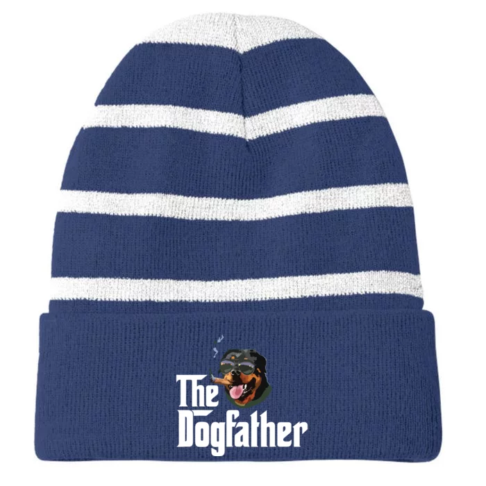 The Dogfather Rottweiler Funny Dog Owner Gift Dog Lover Striped Beanie with Solid Band