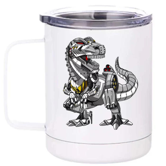 Trex Dinosaur Robot Futuristic Monster Front & Back 12oz Stainless Steel Tumbler Cup