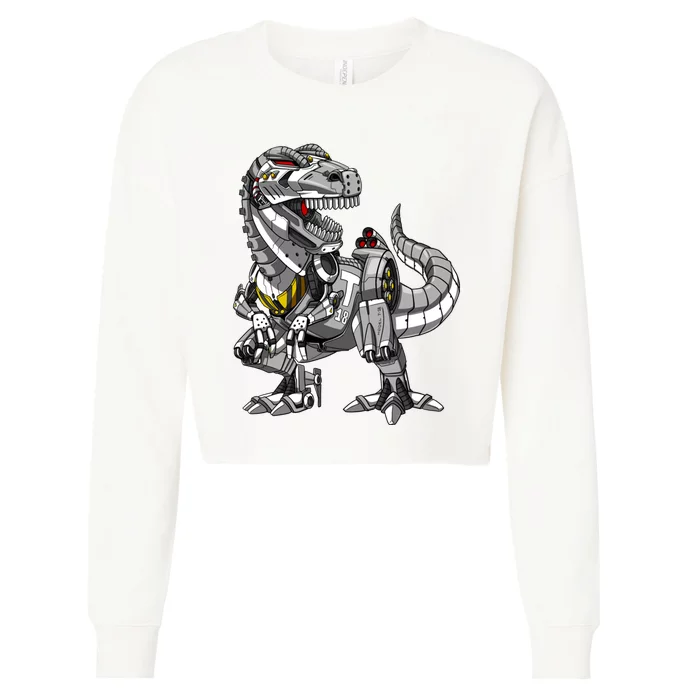 Trex Dinosaur Robot Futuristic Monster Cropped Pullover Crew