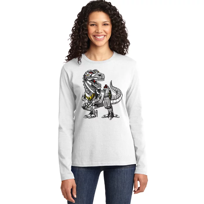 Trex Dinosaur Robot Futuristic Monster Ladies Long Sleeve Shirt