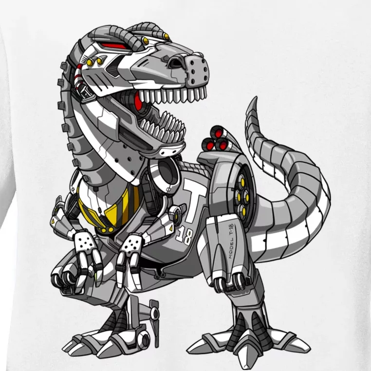 Trex Dinosaur Robot Futuristic Monster Ladies Long Sleeve Shirt