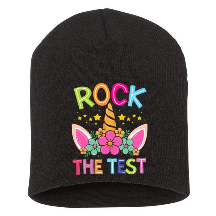 Test Day Rock The Test Teacher Testing Day Unicorn Teacher Short Acrylic Beanie