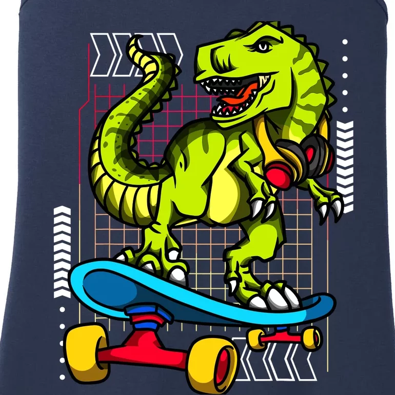 Trex Dinosaur Riding On A Skateboard Funny Tyrannosaurus Ladies Essential Tank