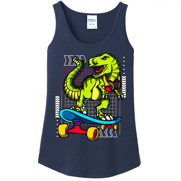 Trex Dinosaur Riding On A Skateboard Funny Tyrannosaurus Ladies Essential Tank