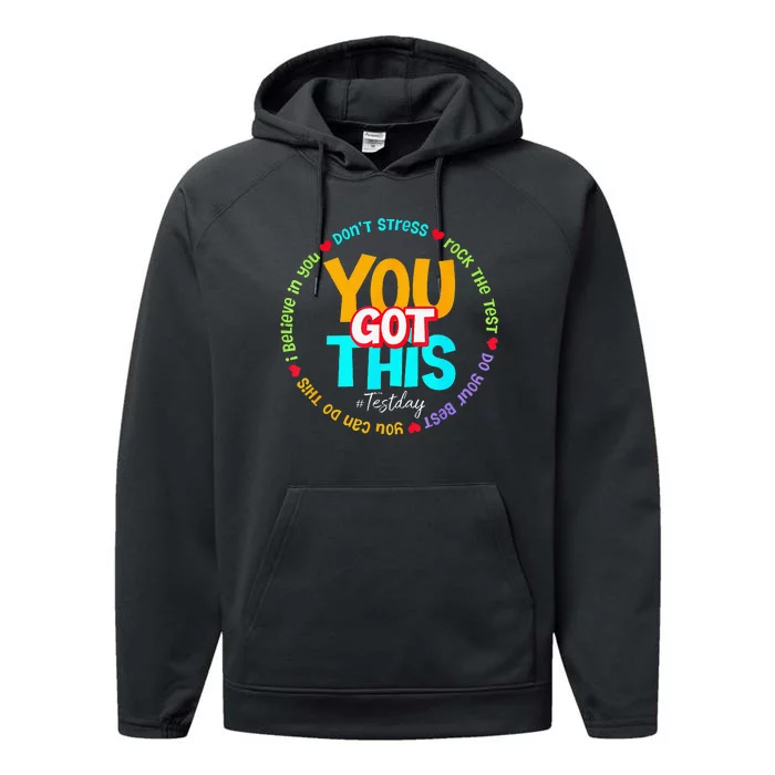 Test Day Rock The Test Teacher Te Day You Got This Performance Fleece Hoodie