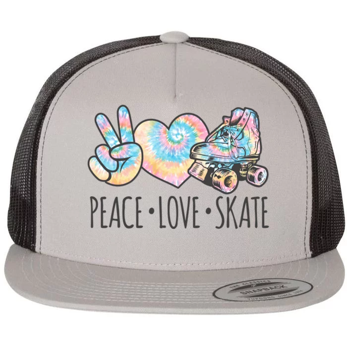 Tie Dye Roller Skating For Teen Peace Love Skate Gift Flat Bill Trucker Hat