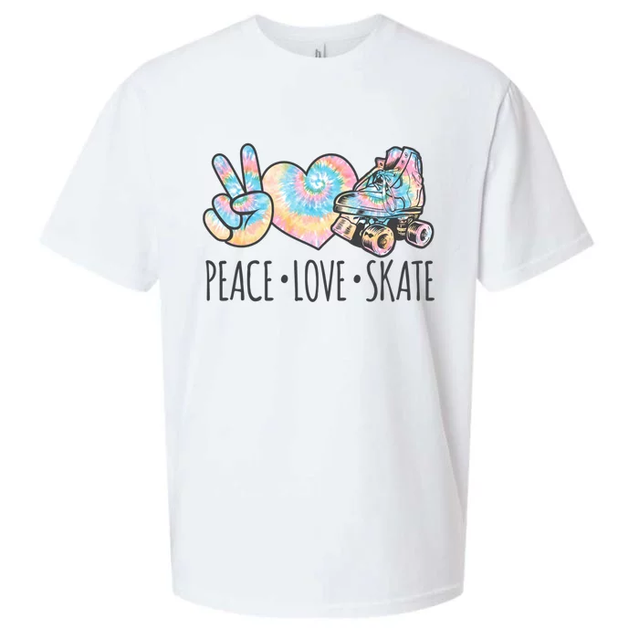 Tie Dye Roller Skating For Teen Peace Love Skate Gift Sueded Cloud Jersey T-Shirt