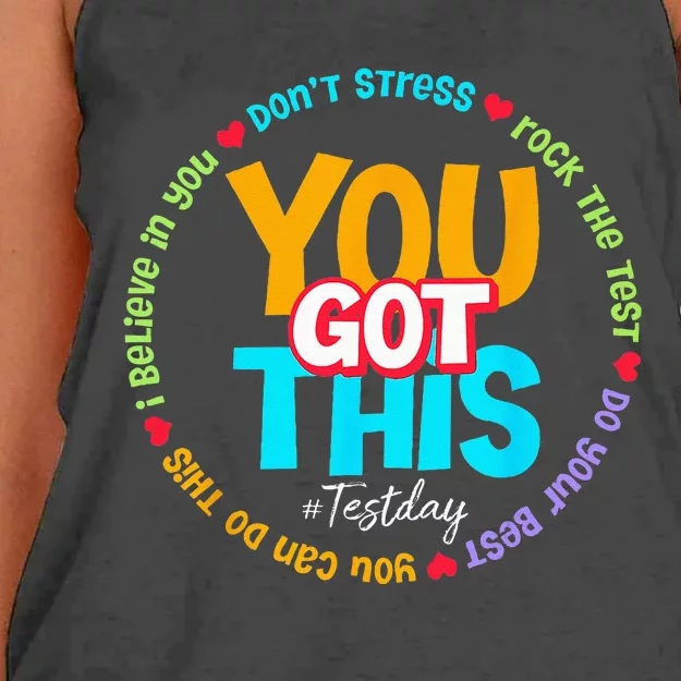 Test Day Rock The Test Teacher Testing Day You Got This Women's Knotted Racerback Tank