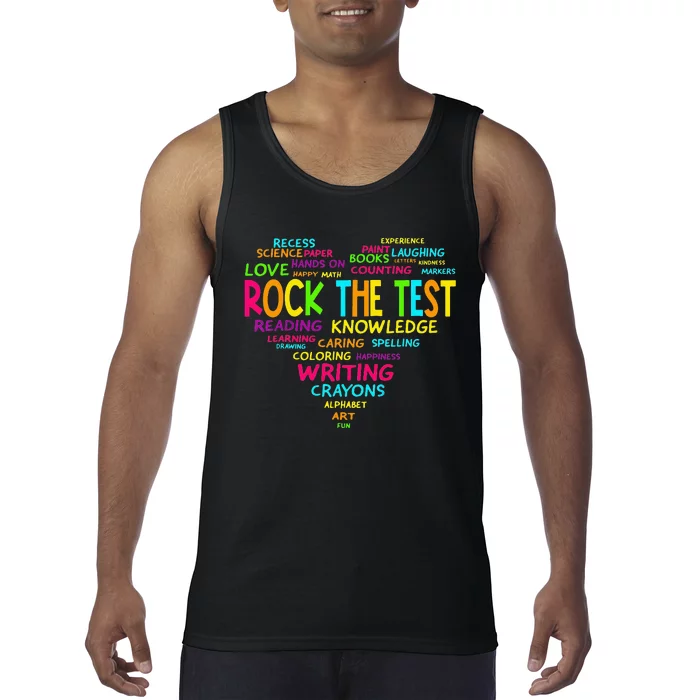 Test Day Rock The Test Teacher Testing Day Heart Teacher Tank Top