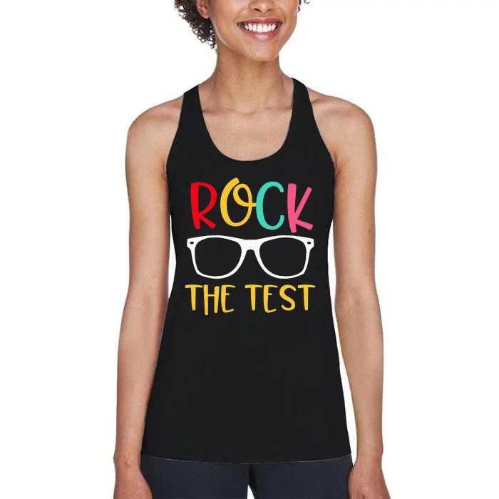 Test Day Rock The Test Teacher Testing Day Funny Teacher Women's Racerback Tank