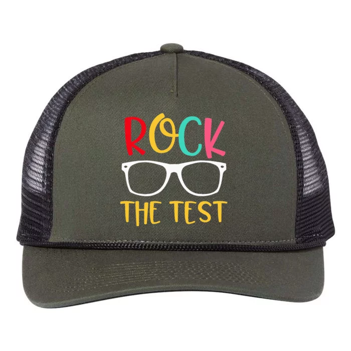 Test Day Rock The Test Teacher Testing Day Funny Teacher Retro Rope Trucker Hat Cap